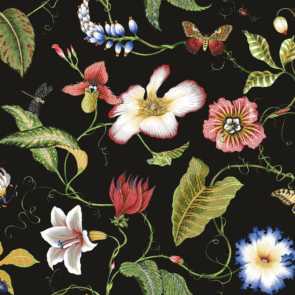Seabrook Summer Garden Floral Black Wallpaper