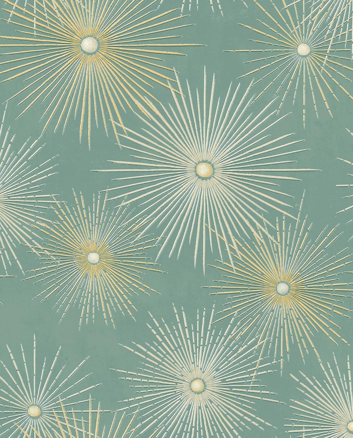 Seabrook Starburst Geo Teal & Metallic Gold Wallpaper