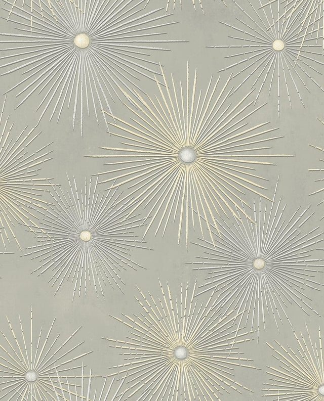 Seabrook Starburst Geo Silversmoke & Metallic Gold Wallpaper