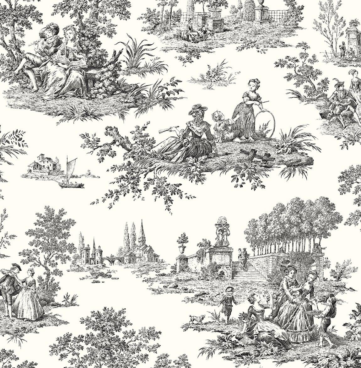 Seabrook Chateau Toile Black Wallpaper