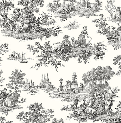 Seabrook Chateau Toile Black Wallpaper