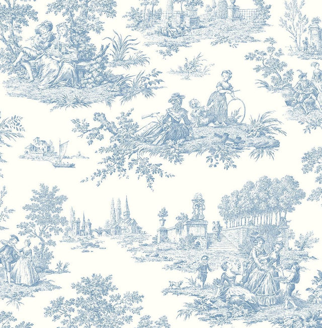 Seabrook Chateau Toile Blue Bell Wallpaper