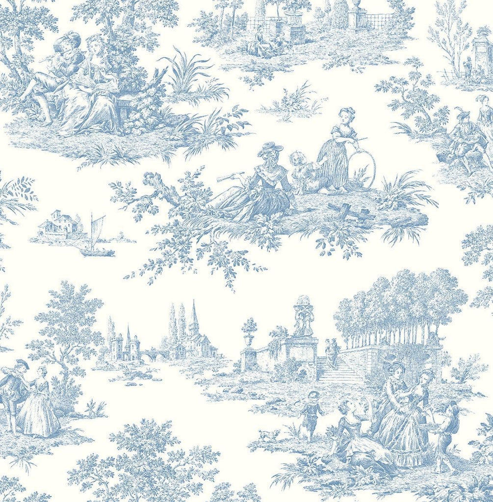 Seabrook Chateau Toile Blue Bell Wallpaper