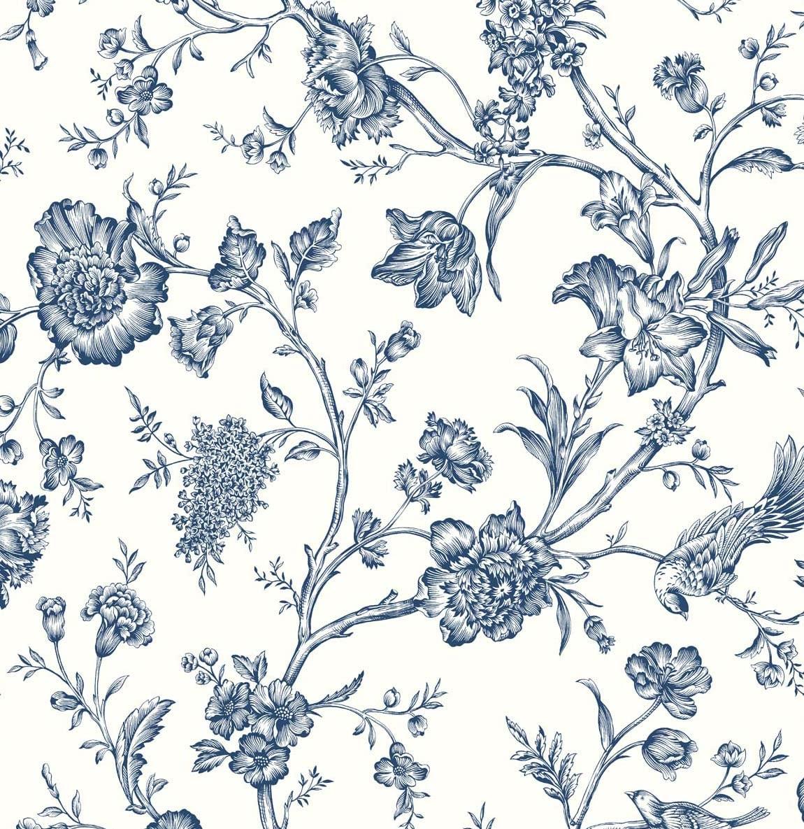 Seabrook Jasmine Chinoiserie Blue Wallpaper