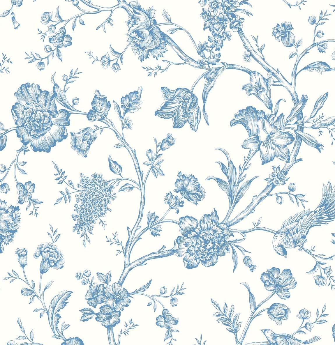 Seabrook Jasmine Chinoiserie Blue Wallpaper
