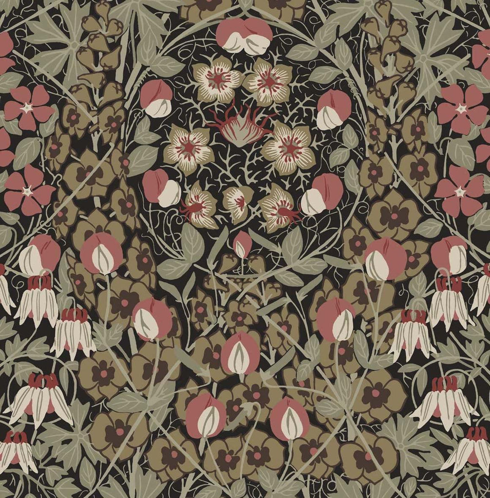 Seabrook Tulip Garden Ebony & Red Clay Wallpaper