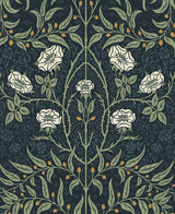 Seabrook Stenciled Floral Navy & Sage Wallpaper
