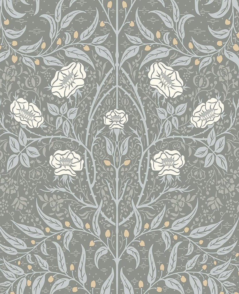 Seabrook Stenciled Floral Grey Wallpaper