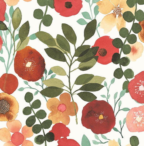 Seabrook Garden Dance Ruby & Hunter Green Wallpaper
