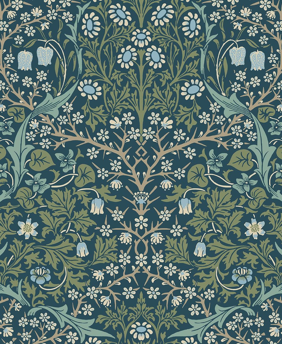Seabrook Victorian Garden Prussian Blue & Moss Green Wallpaper