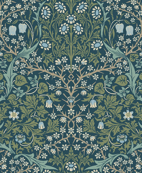 Seabrook Victorian Garden Prussian Blue & Moss Green Wallpaper