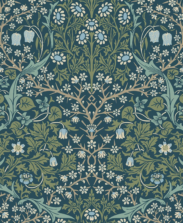 Seabrook Victorian Garden Prussian Blue & Moss Green Wallpaper