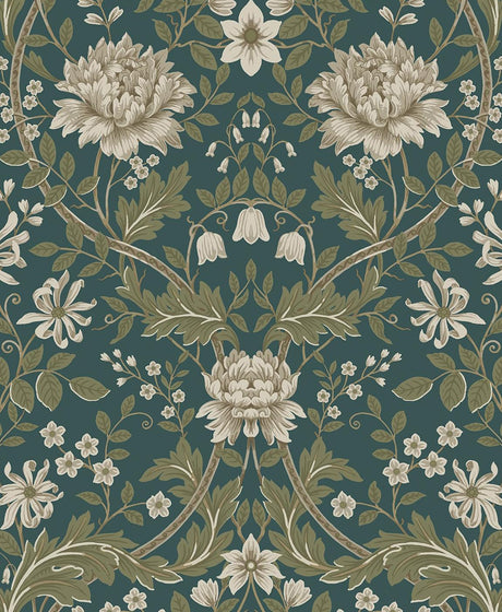 Seabrook Honeysuckle Trail Teal & Moss Green Wallpaper