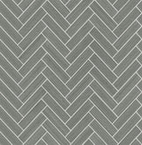 Seabrook Herringbone Inlay Graphite & Metallic Silver Wallpaper