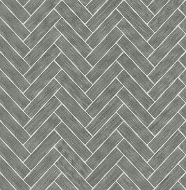 Seabrook Herringbone Inlay Graphite & Metallic Silver Wallpaper