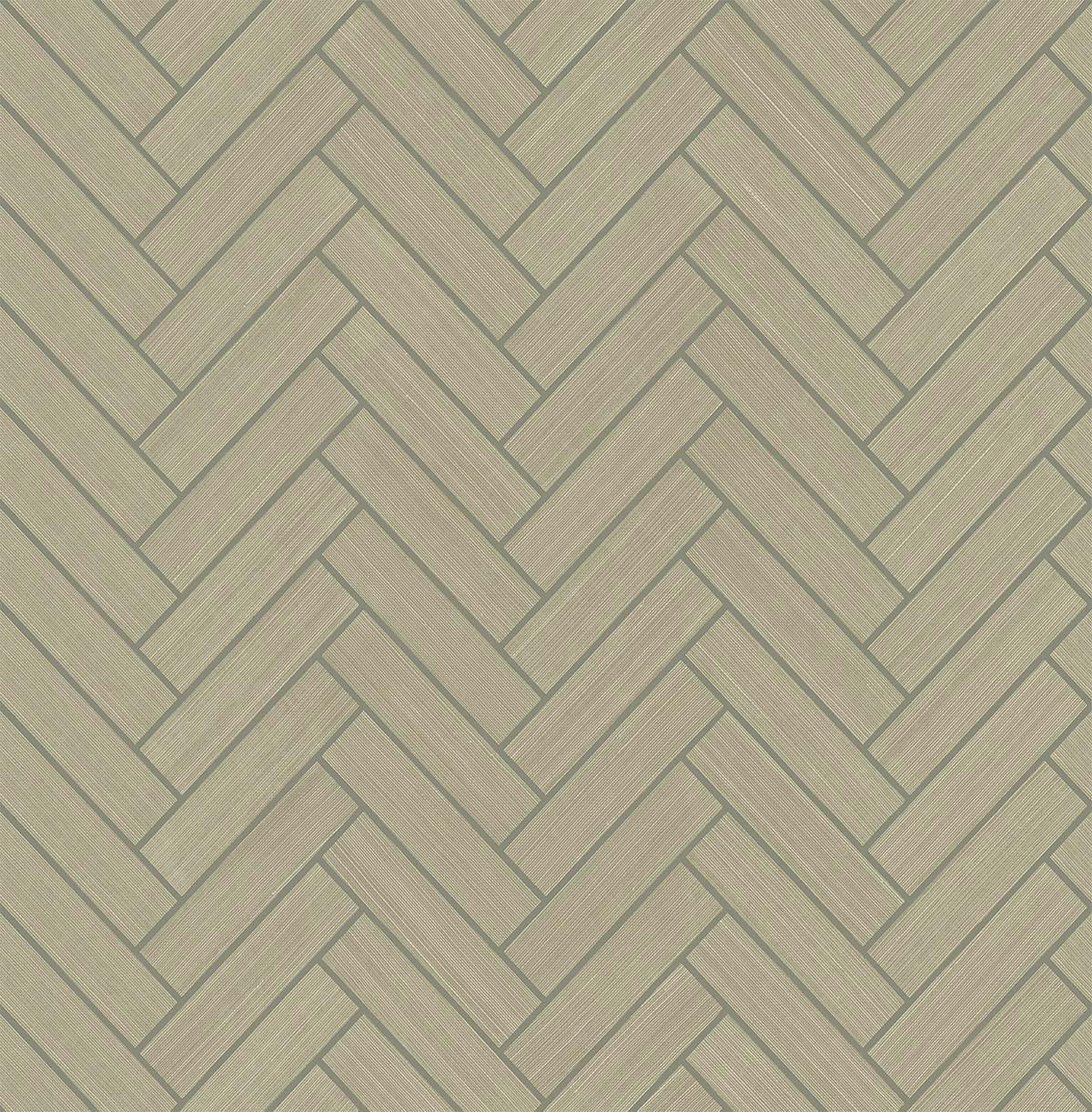 Seabrook Herringbone Inlay Khaki & Metallic Silver Wallpaper