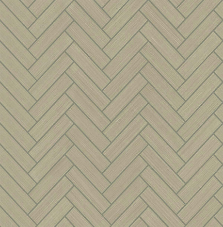 Seabrook Herringbone Inlay Khaki & Metallic Silver Wallpaper