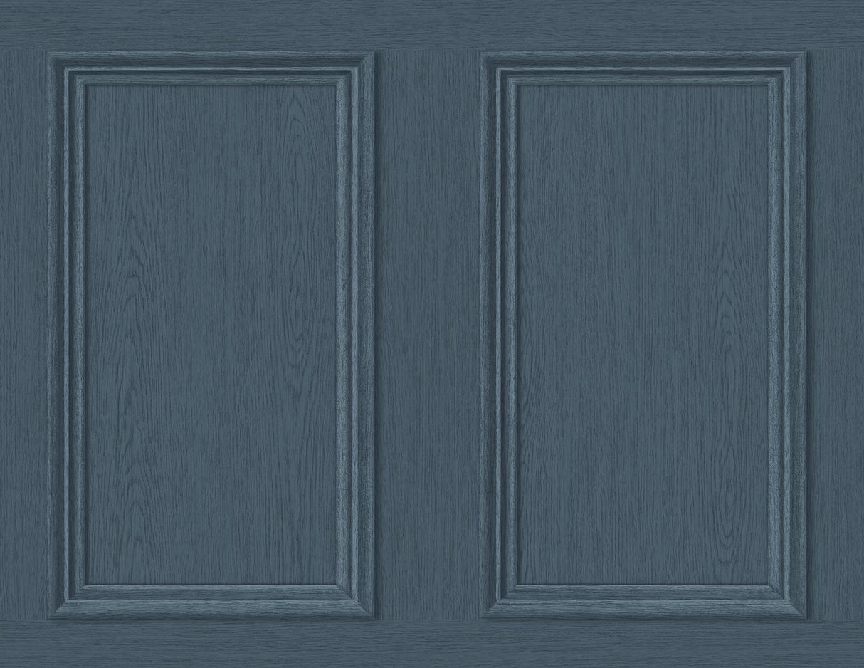 Seabrook Faux Wood Panel Denim Blue Wallpaper