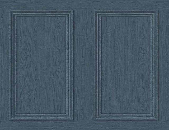 Seabrook Faux Wood Panel Denim Blue Wallpaper
