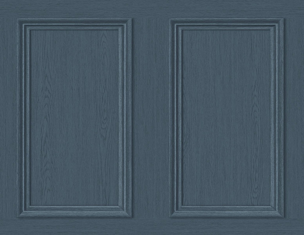 Seabrook Faux Wood Panel Denim Blue Wallpaper