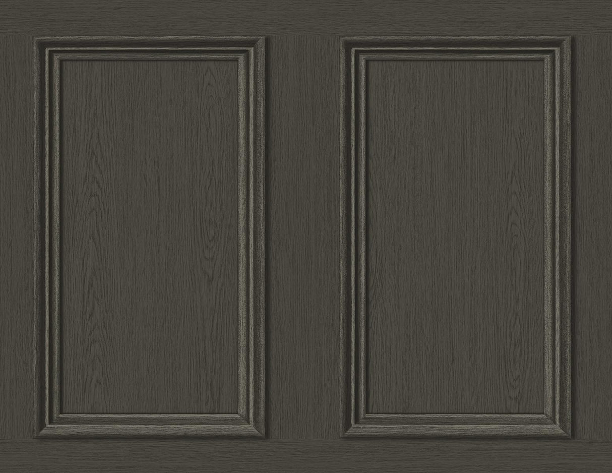 Seabrook Faux Wood Panel Charcoal Wallpaper