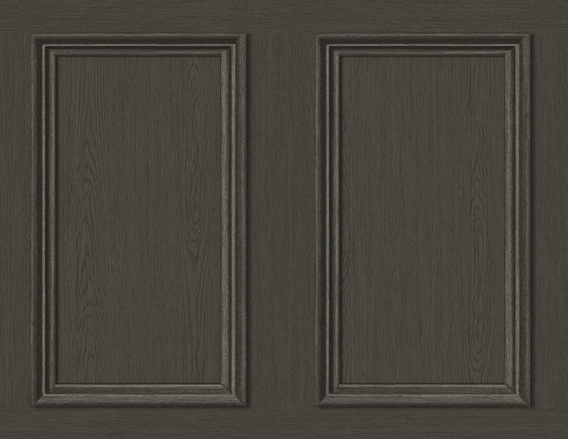 Seabrook Faux Wood Panel Charcoal Wallpaper
