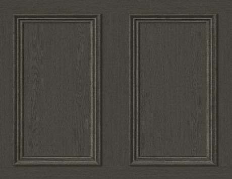 Seabrook Faux Wood Panel Black Wallpaper