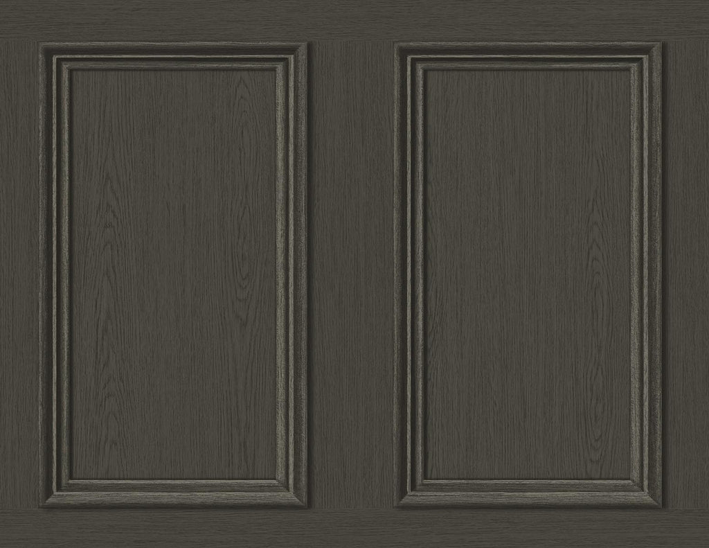 Seabrook Faux Wood Panel Black Wallpaper