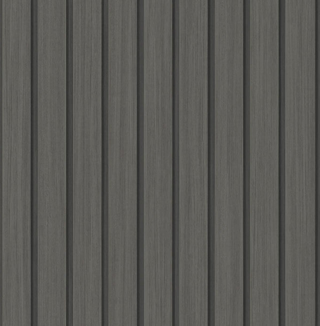 Seabrook Faux Wooden Slats Charcoal Wallpaper