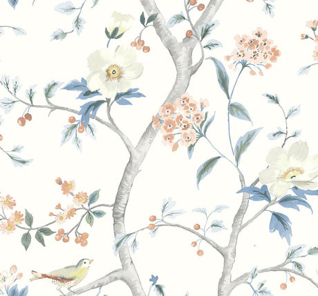 Seabrook Floral Trail Melon & Carolina Blue Wallpaper