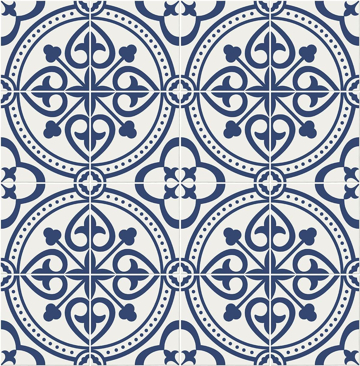 Seabrook Villa Mar Tile Denim Blue Wallpaper