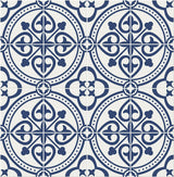 Seabrook Villa Mar Tile Denim Blue Wallpaper