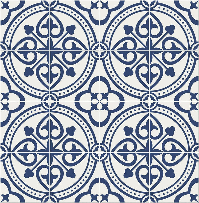 Seabrook Villa Mar Tile Denim Blue Wallpaper