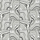 Seabrook Marbled Tile Ebony & Metallic Silver Wallpaper