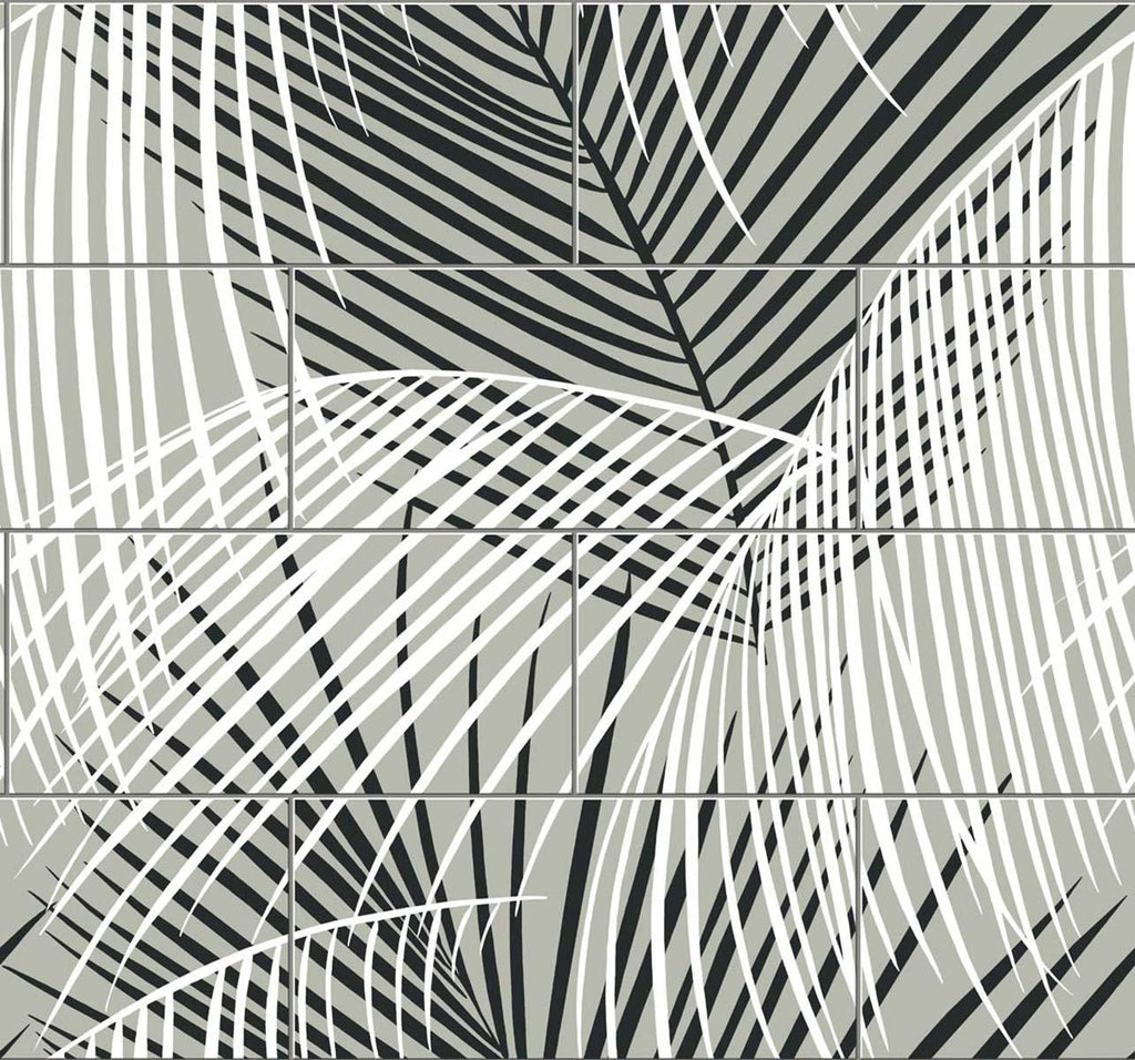 Seabrook Palm Tile Grey Wallpaper