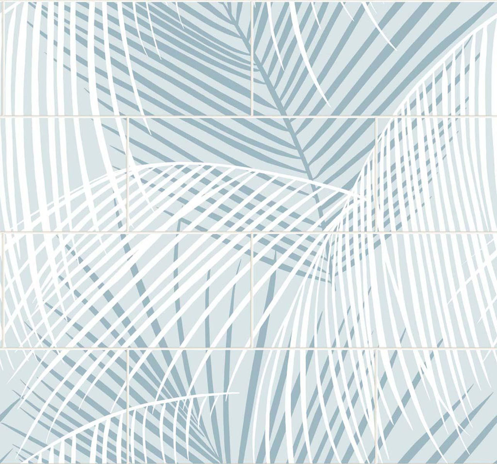 Seabrook Palm Tile Blue Wallpaper