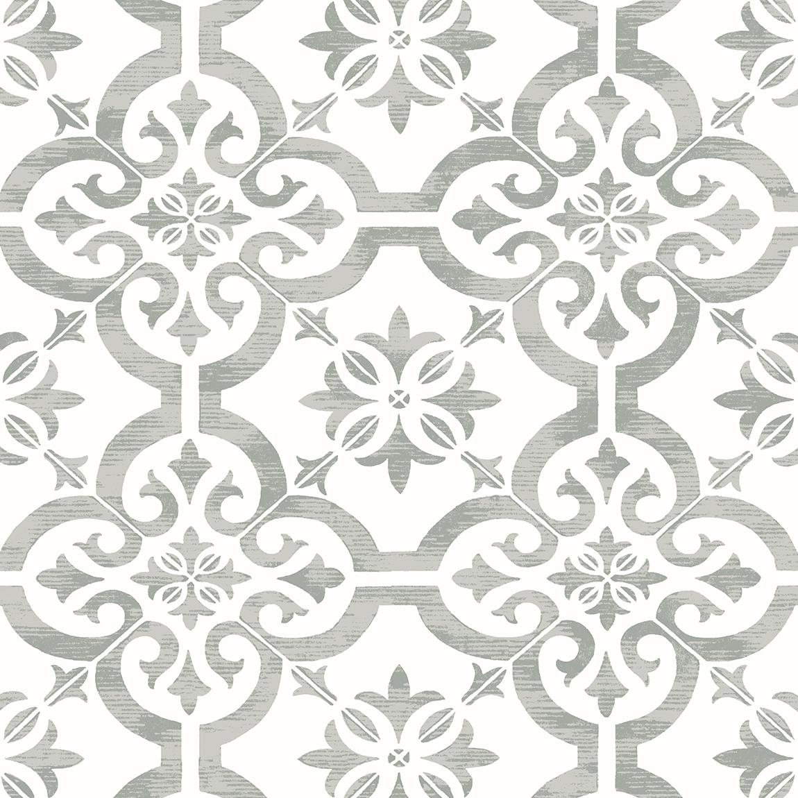 Seabrook Encaustic Faux Tile Harbor Mist Wallpaper