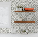 Seabrook Encaustic Faux Tile Grey Wallpaper