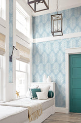 Seabrook Athena Palm Blue Wallpaper