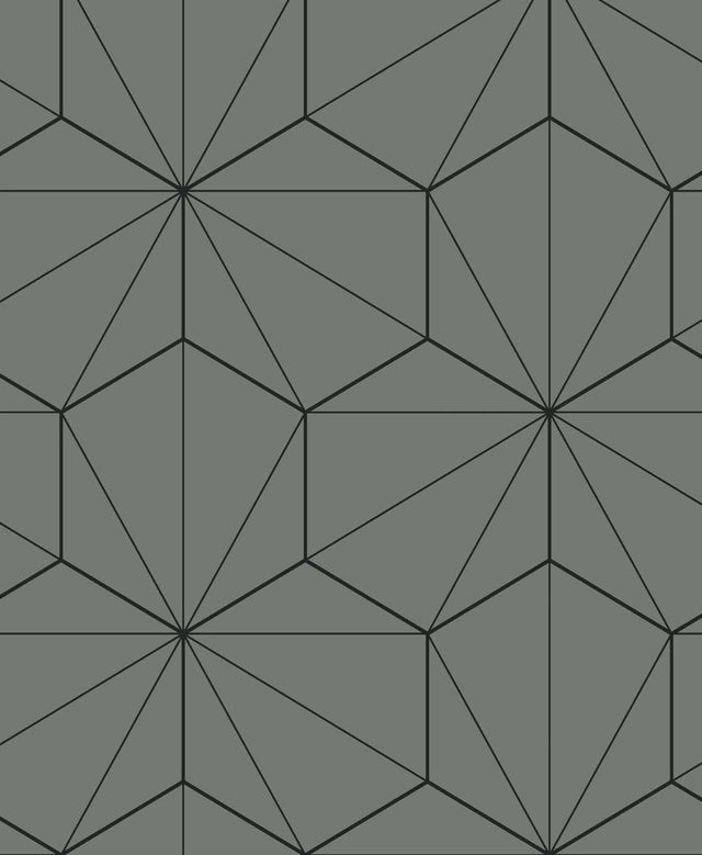 Seabrook Hedron Geometric Pavestone & Ebony Wallpaper