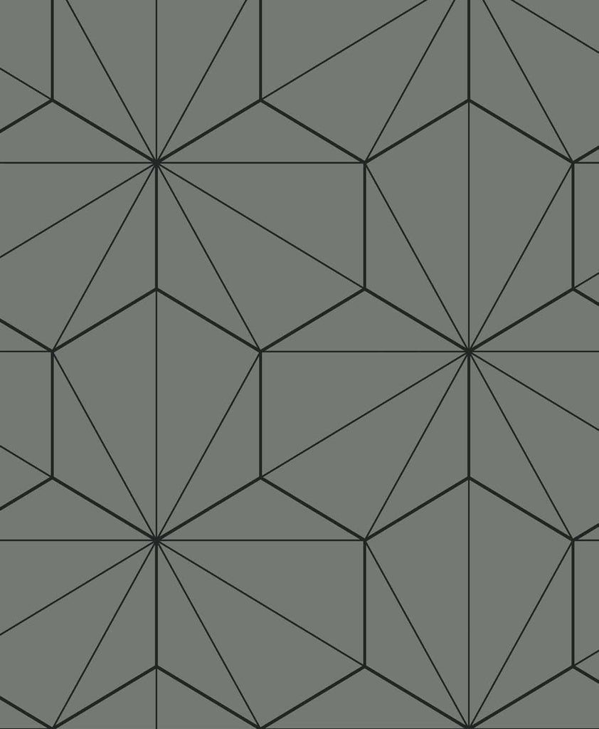 Seabrook Hedron Geometric Pavestone & Ebony Wallpaper