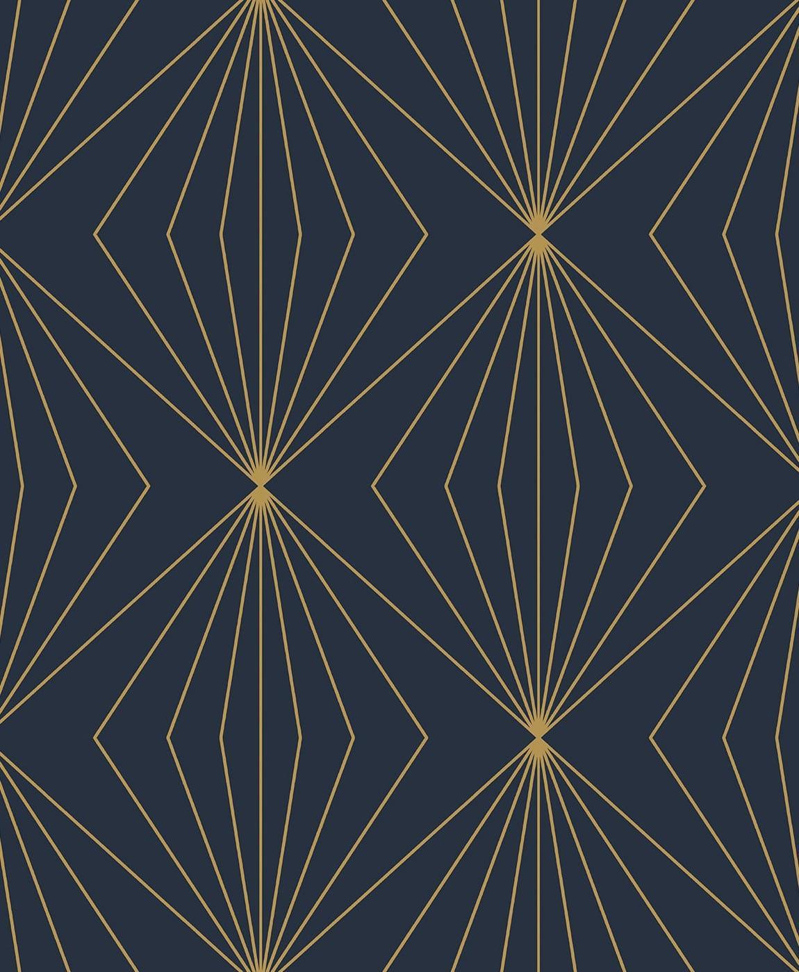 Seabrook Diamond Vector Navy Blue & Metallic Gold Wallpaper