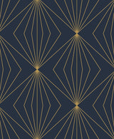 Seabrook Diamond Vector Navy Blue & Metallic Gold Wallpaper