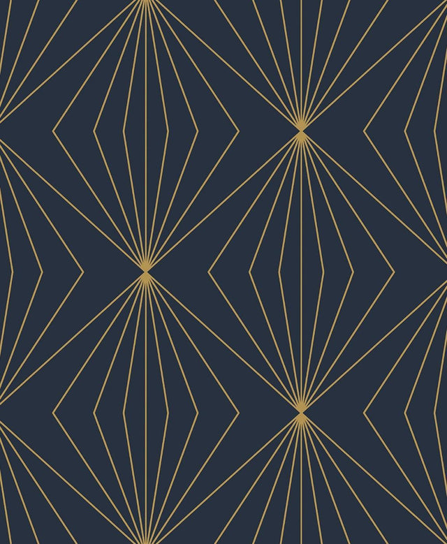 Seabrook Diamond Vector Navy Blue & Metallic Gold Wallpaper