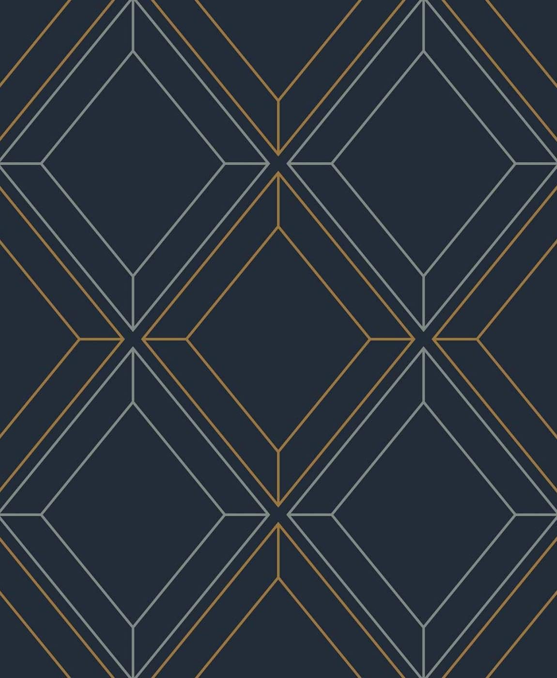 Seabrook Linework Gem Midnight Blue & Metallic Gold Wallpaper