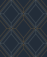 Seabrook Linework Gem Midnight Blue & Metallic Gold Wallpaper