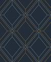 Seabrook Linework Gem Midnight Blue & Metallic Gold Wallpaper