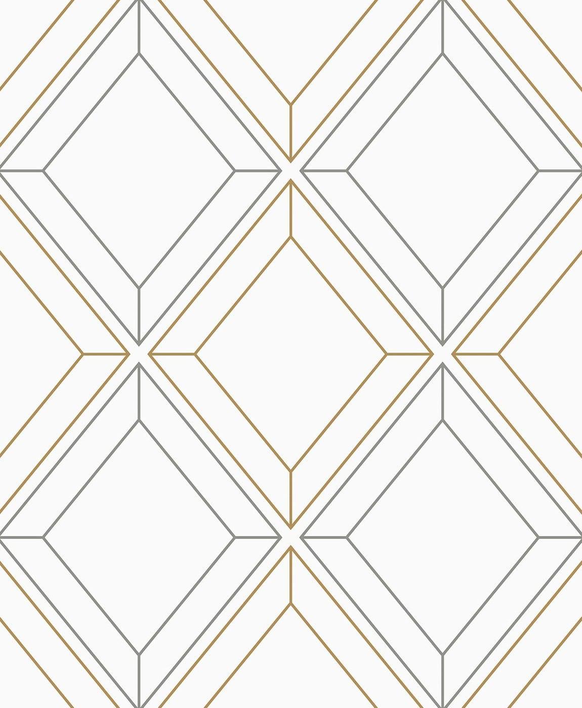 Seabrook Linework Gem Metallic Silver & Gold Wallpaper