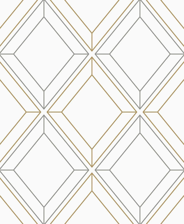 Seabrook Linework Gem Metallic Silver & Gold Wallpaper