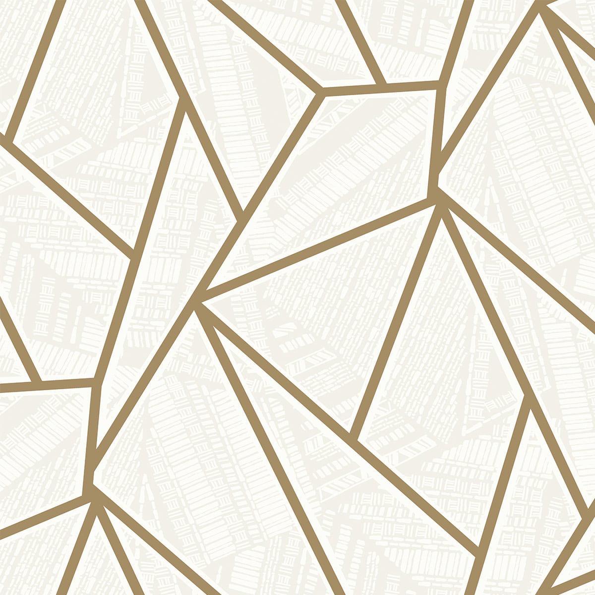 Seabrook Metro Vector Metallic Gold & Morning Fog Wallpaper